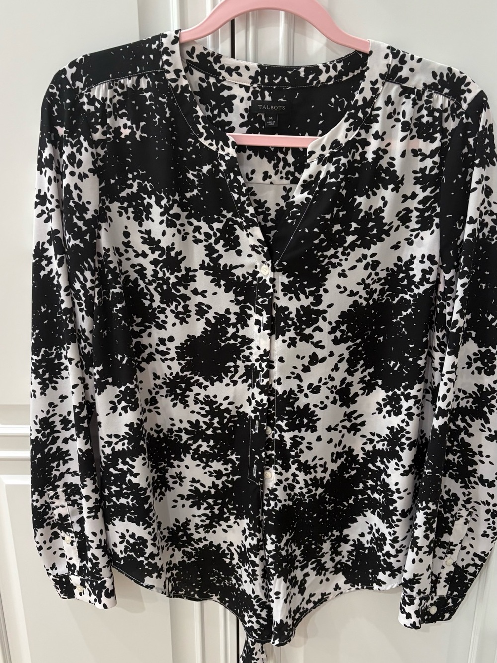 Talbots Black and White Abstract Print Button-Front Blouse